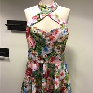 Floral twist halter swing dress